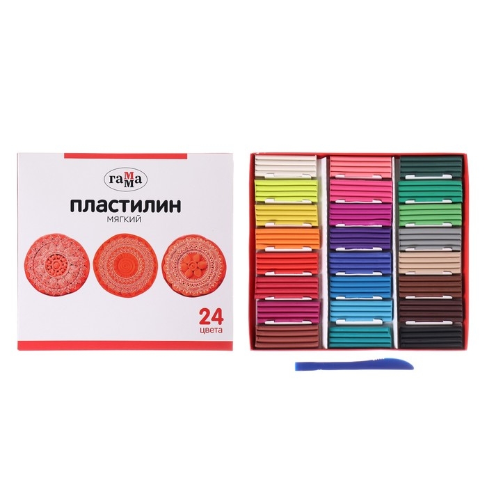 Пластилин 24 цвета 480 г Гамма Пластилин 24 цвета 480 г Гамма "Орнамент", со стеком, картон