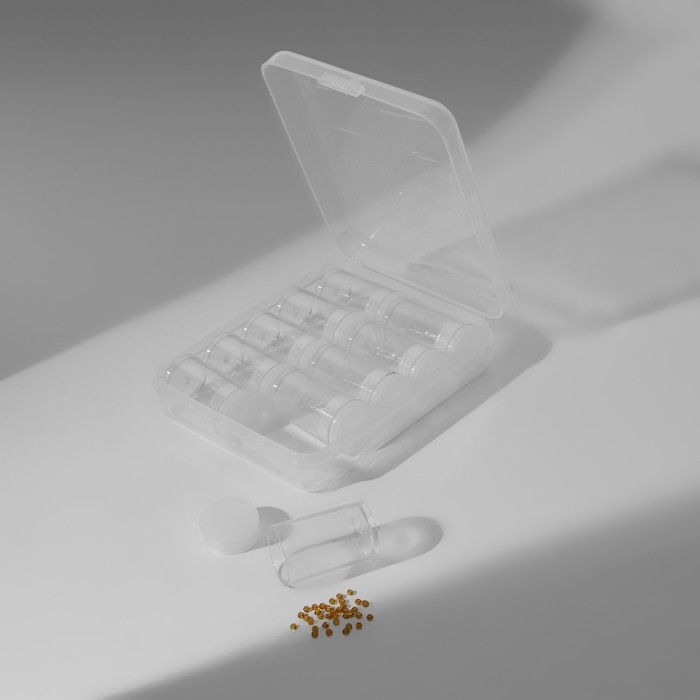 Набор баночек для хранения мелочей, d = 2,1 × 3,6 см, 10 шт, в контейнере, 11,5 × 9 × 2,7 см Набор баночек для хранения мелочей, d = 2,1 × 3,6 см, 10 шт, в контейнере, 11,5 × 9 × 2,7 см