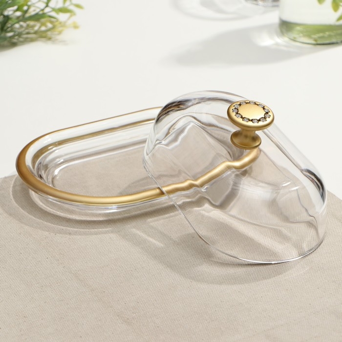Масленка Paşabahçe. 19.8×13.1 см, стекло, прозрачная, золотистая Масленка Paşabahçe. 19.8×13.1 см, стекло, прозрачная, золотистая