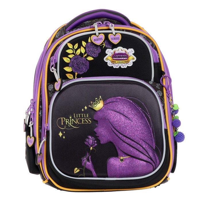 Рюкзак каркасный 35 х 28 х 15 см, Across, наполнение: мешок, пенал, брелок, фиолетовый Рюкзак каркасный 35 х 28 х 15 см, Across, наполнение: мешок, пенал, брелок, фиолетовый