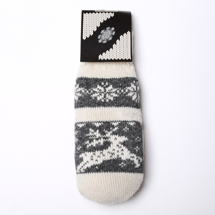 Новый год. Варежки женские шерстяные, цвет белый/серый, размер 20-22 Новый год. Варежки женские шерстяные, цвет белый/серый, размер 20-22