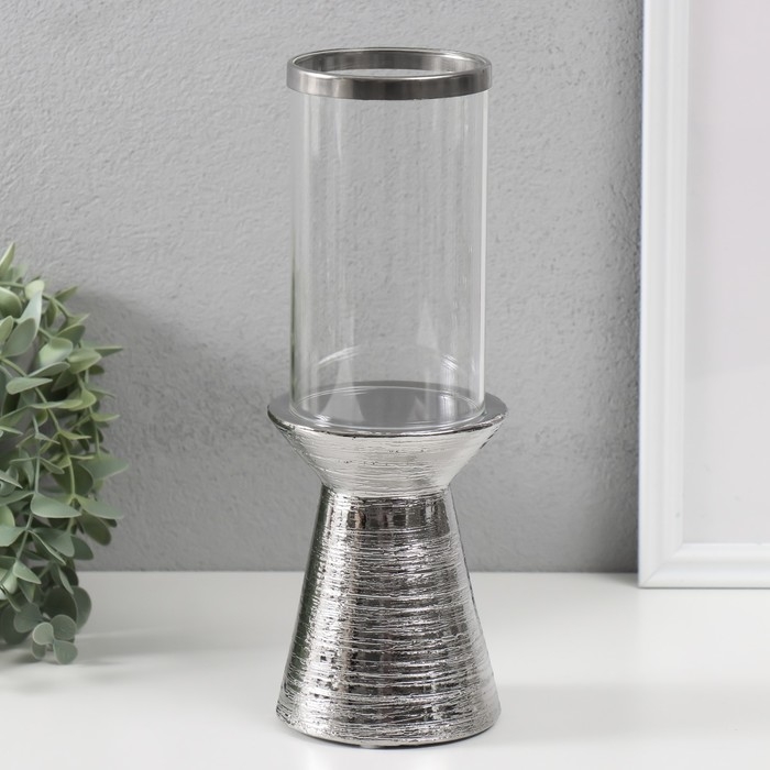 Подсвечник керамика, стекло на 1 свечу Подсвечник керамика, стекло на 1 свечу "Пустыня" d=8 см серебро 9,5х9,5х27 см