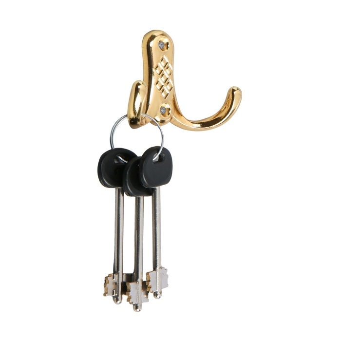 Крючок мебельный ТУНДРА TKD024, двухрожковый, золото Крючок мебельный ТУНДРА TKD024, двухрожковый, золото