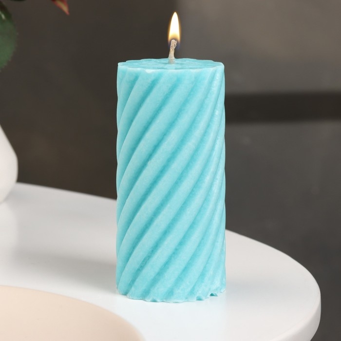 Свеча-цилиндр  Свеча-цилиндр "Спираль", 5х10 см, бирюзовая, 6 ч