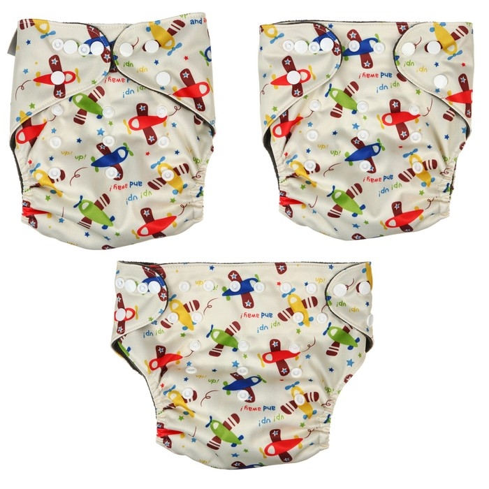 Многоразовый подгузник «Самолеты», 3-15 кг, угольно-бамбуковая ткань, разноцветный, Крошка Я