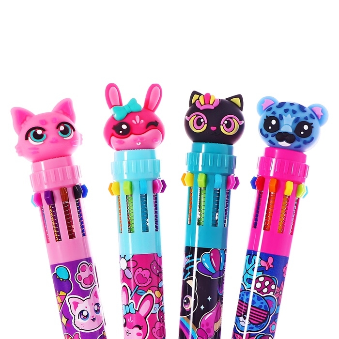 Ручка шариковая автоматическая, 10-ти цветная, штрихкод на штуке, МИКС Котик Ручка шариковая автоматическая, 10-ти цветная, штрихкод на штуке, МИКС Котик