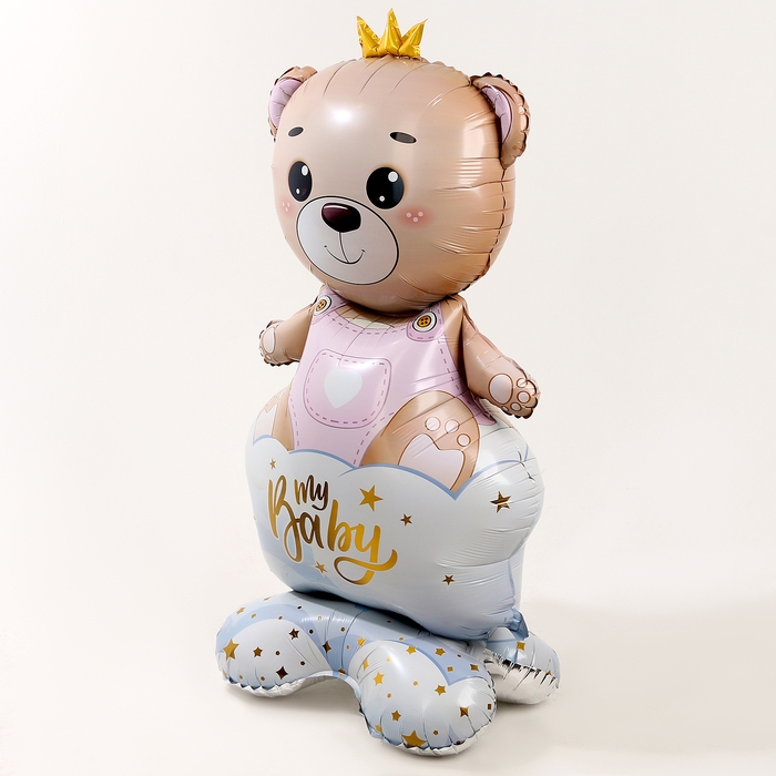 Шар фольгированный 62 Шар фольгированный 62" «Мишка в короне — девочка» на подставке, под воздух
