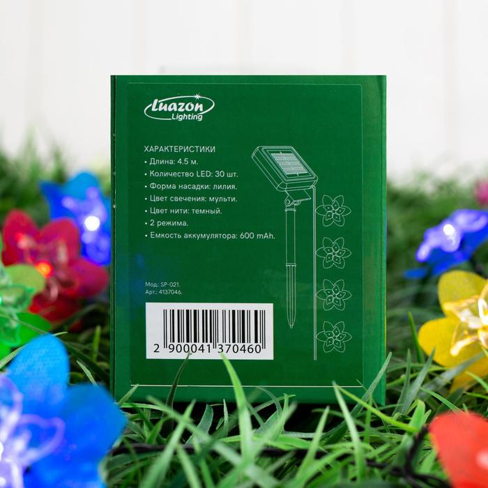 Гирлянда «Нить» 4.5 м с насадками «Лилии», тёмная нить, 30 LED, свечение белое, 2 режима, солнечная батарея Гирлянда «Нить» 4.5 м с насадками «Лилии», тёмная нить, 30 LED, свечение белое, 2 режима, солнечная батарея