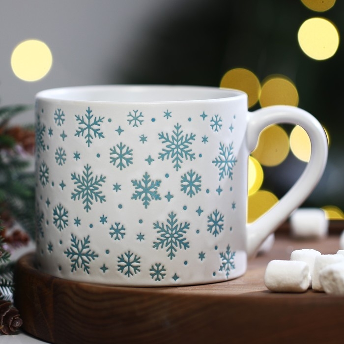 Новый год! Кружка новогодняя керамическая «Снежинки», 320 мл, цвет белый