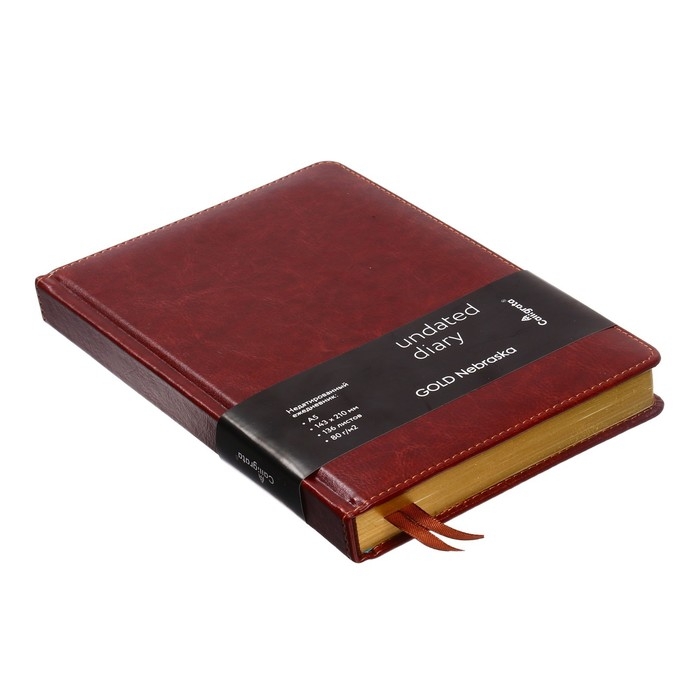 Ежедневник недатированный А5, 136 листов в линейку, кожзам Ежедневник недатированный А5, 136 листов в линейку, кожзам "Небраска", золотой срез, коричневый