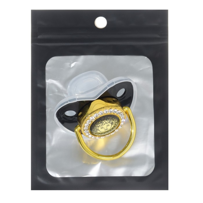 Соска - пустышка силиконовая ортодонтическая «Наш ангел», от 12 мес., с колпачком, цвет черный/золото, стразы Соска - пустышка силиконовая ортодонтическая «Наш ангел», от 12 мес., с колпачком, цвет черный/золото, стразы