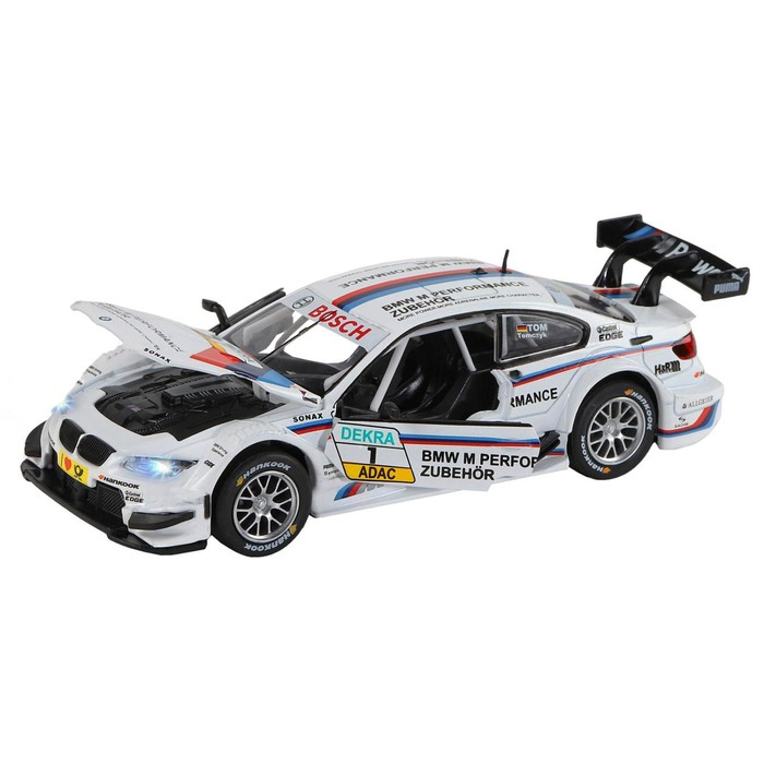 Машина металлическая BMW M3 DTM 1:32, инерция, световые и звуковые эффекты, открываются двери, цвет белый Машина металлическая BMW M3 DTM 1:32, инерция, световые и звуковые эффекты, открываются двери, цвет белый