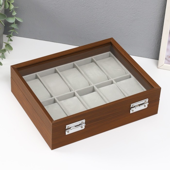 Шкатулка дерево под часы 10 отделений  Шкатулка дерево под часы 10 отделений "Коричневая" 7,5х21х26 см