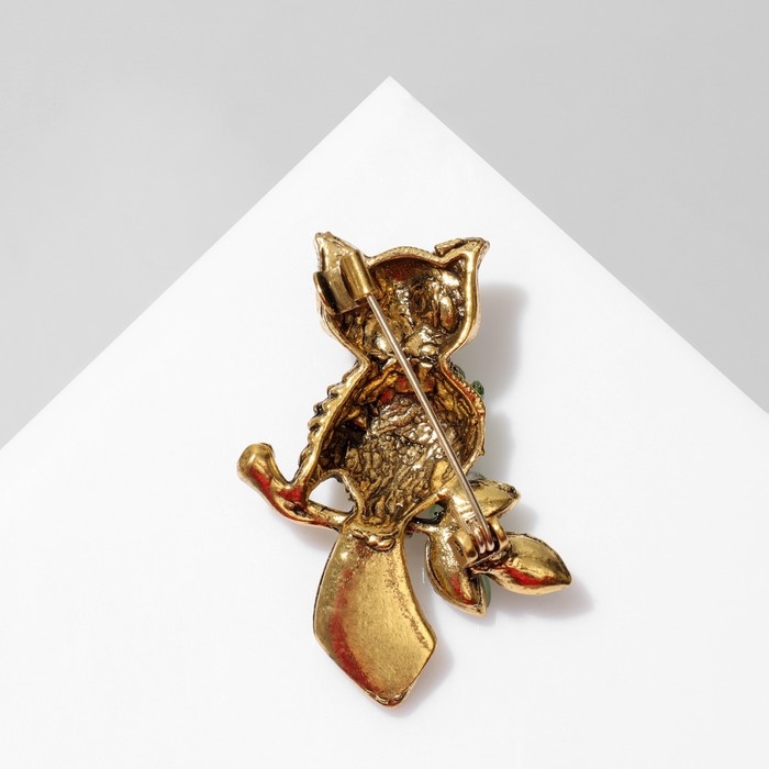 Брошь «Сова на ветке», цвет зелёный в чернёном золоте Брошь «Сова на ветке», цвет зелёный в чернёном золоте