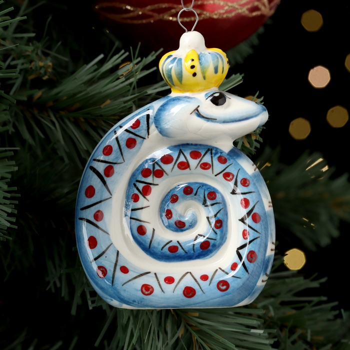 Ёлочный фарфоровая игрушка Ёлочный фарфоровая игрушка "Змей", крепление петля, 9 см