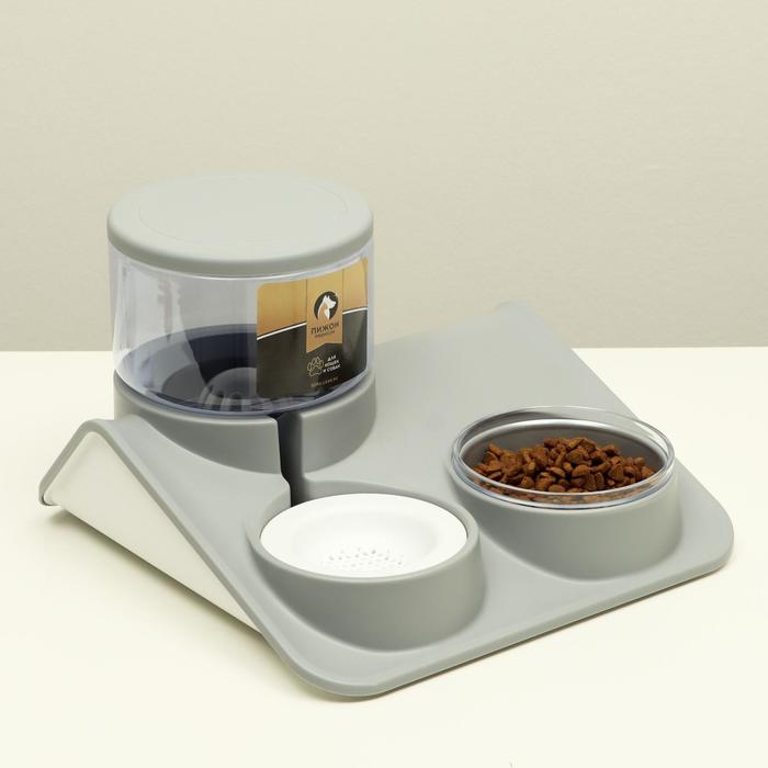 Комплекс для кормления с автопоилкой и съёмной миской, бело-серый Комплекс для кормления с автопоилкой и съёмной миской, бело-серый