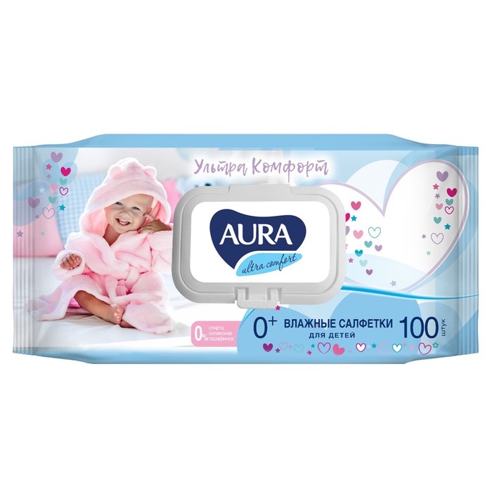 Влажные салфетки Aura Ultra Comfort, детские, гипоаллергенные, 100 шт. Влажные салфетки Aura Ultra Comfort, детские, гипоаллергенные, 100 шт.