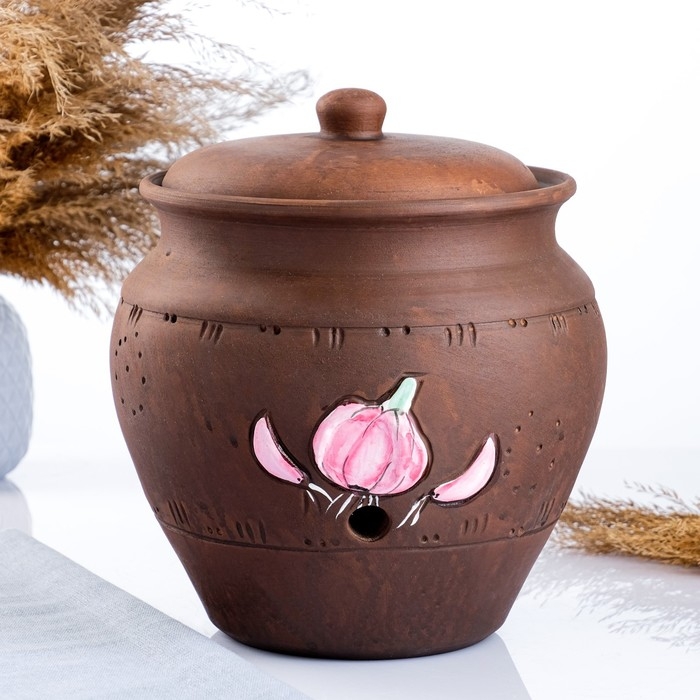 Банка для хранения чеснока  Банка для хранения чеснока "Роспись" молочение, 4л