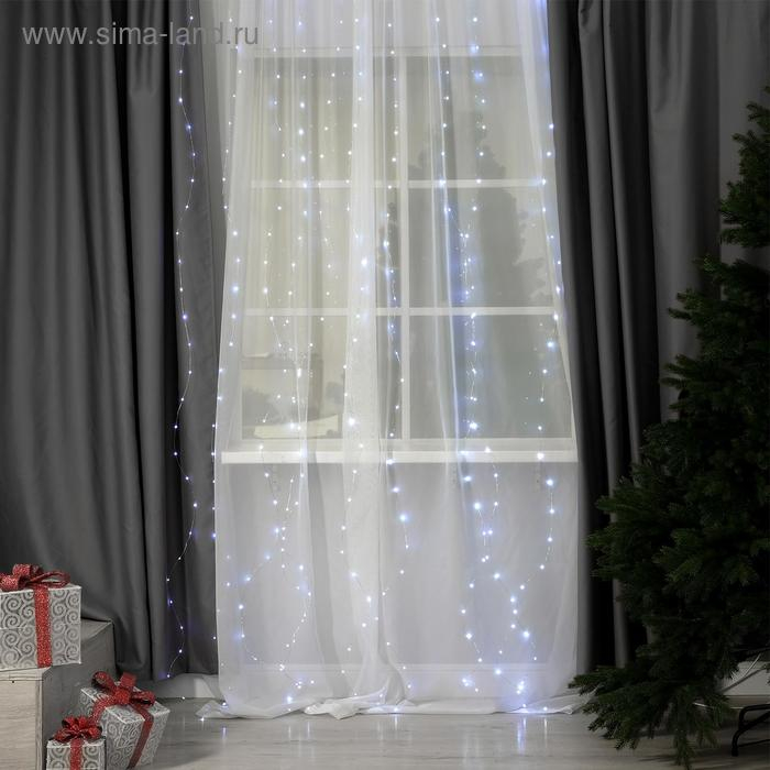 Гирлянда «Занавес» 2.8 × 3 м роса на крючках, с пультом, IP20, серебристая нить, 300 LED, свечение белое, 8 режимов, USB Гирлянда «Занавес» 2.8 × 3 м роса на крючках, с пультом, IP20, серебристая нить, 300 LED, свечение белое, 8 режимов, USB