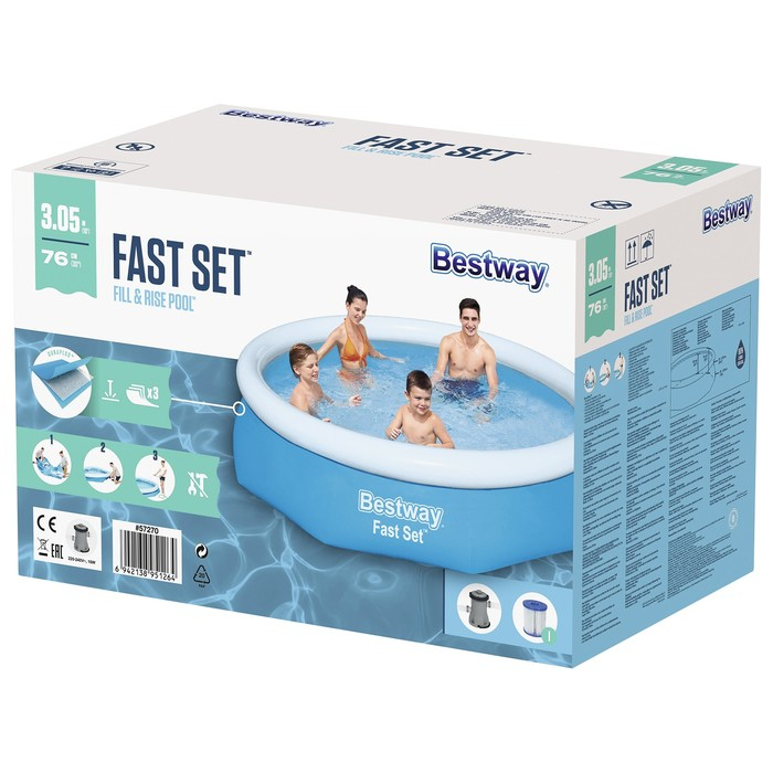 Бассейн надувной Fast Set, 305 х 76 см, фильтр-насос, от 6 лет, 57270 Bestway Бассейн надувной Fast Set, 305 х 76 см, фильтр-насос, от 6 лет, 57270 Bestway