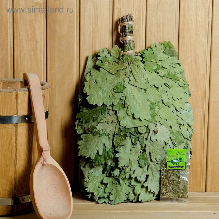 Набор веник ЭКСТРА из кавказского дуба с чайным напитком Набор веник ЭКСТРА из кавказского дуба с чайным напитком "Утро", в индивидуальной упаковке