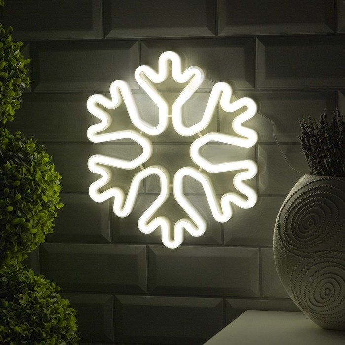 Неоновая вывеска «Снежинка» 30 см, батарейки ААх3 (не в комплекте), USB, свечение белое Неоновая вывеска «Снежинка» 30 см, батарейки ААх3 (не в комплекте), USB, свечение белое