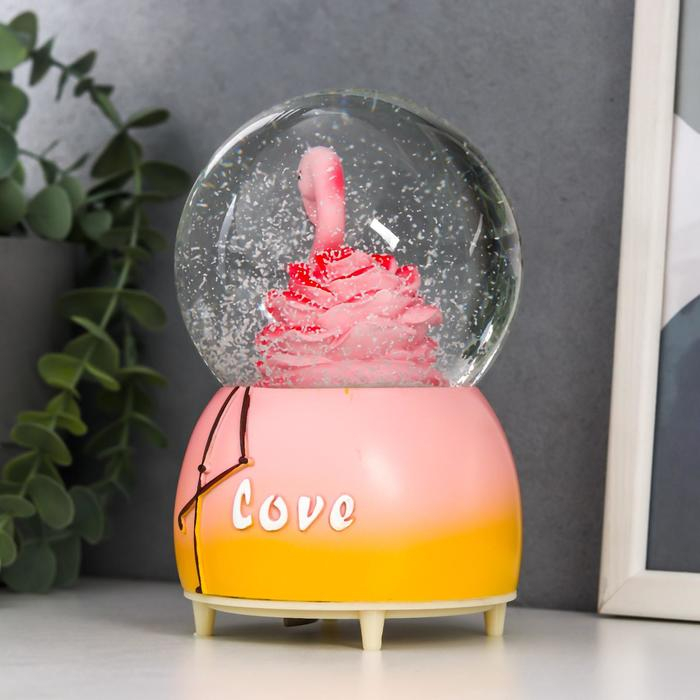 Сувенир полистоун водяной шар музыка "Фламинго-цветок" крутится d=10 см МИКС 15,5х10х10 см