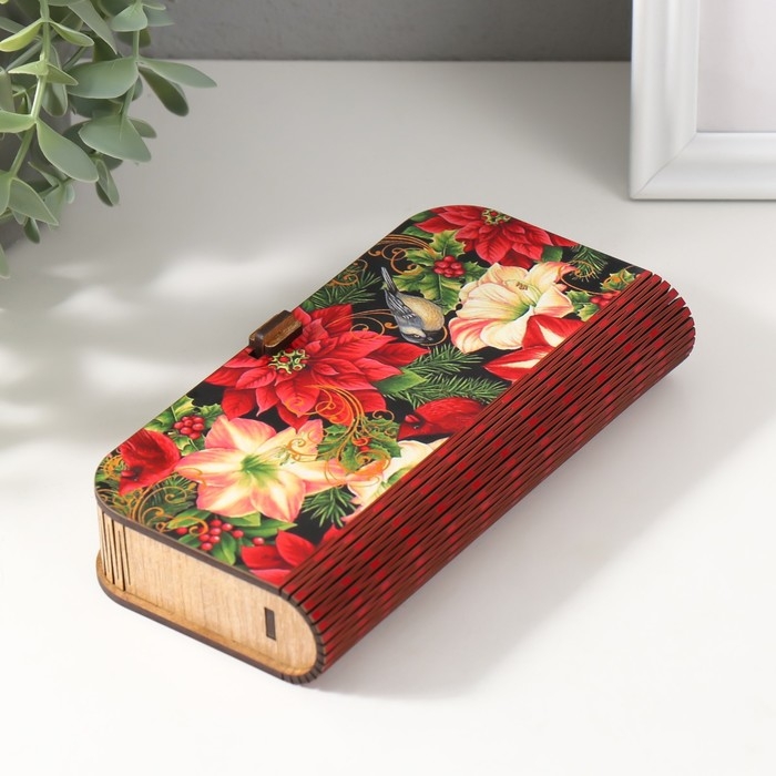 Новогодняя шкатулка  Новогодняя шкатулка "Цветок пуансеттия" 17х8,5 см