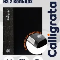 Папка на 2 кольцах А4, Calligrata, 25 мм, 700 мкм, внутренний и торцевой карман, черная