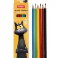Карандаши 6цв, Hatber, заточ, трехгр, коробка, европодвес 94072