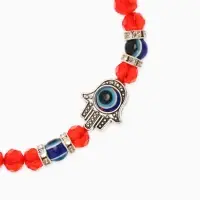 Браслет-оберег &laquo;Красная нить&raquo;, рука счастья Хамса, хрусталики, синий в чернёном серебре, d=8 см