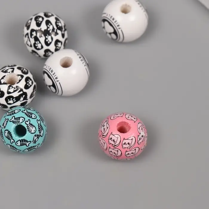 Бусины для творчества дерево "Кошачьи радости" набор 10 шт 1,6х1,6х1,6 см