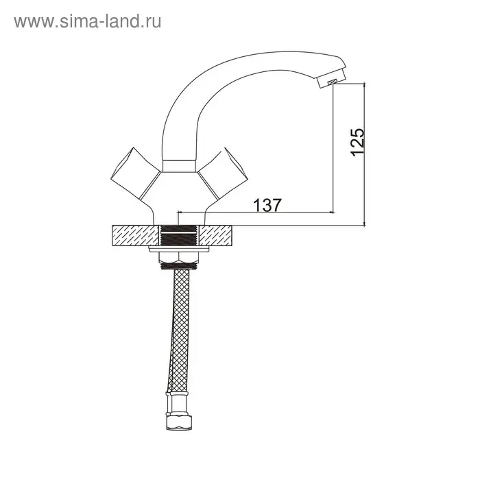 Cмеситель для раковины Accoona A89473, двухвентильный, с гайкой, силумин, хром