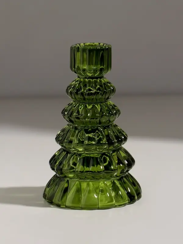 Подсвечник стекло  Подсвечник стекло "Ёлочка" зелёный d=2 см 8,5х8,5х13,5 см