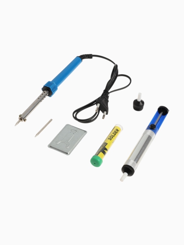 Паяльный набор ТУНДРА, паяльник 40 Вт, оловоотсос, подставка, припой, 4 предмета Паяльный набор ТУНДРА, паяльник 40 Вт, оловоотсос, подставка, припой, 4 предмета