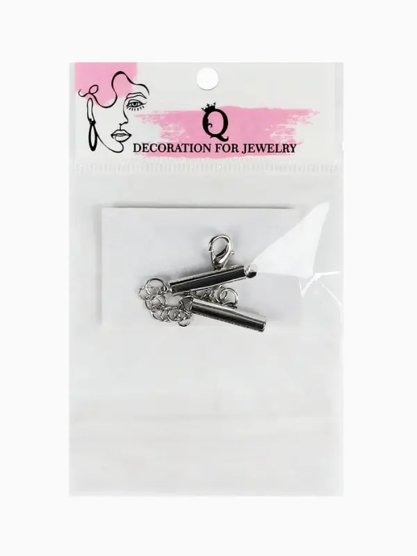 Концевик для браслета из бисера (пара) 20 мм, с цепочкой удлинителем, цвет серебро