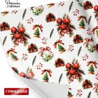 Бумага упаковочная новогодняя &laquo;Украшения&raquo;, глянец, 1 лист, 80 г/м&sup2;, 70&times;100 см