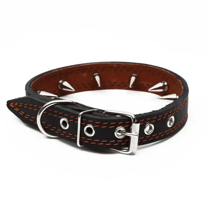Ошейник &laquo;Строгий шип&raquo;, 56&times;2.5 см, ОШ 35-45 см, кожа, чёрный