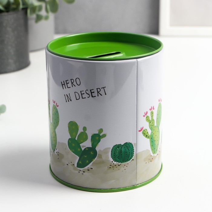 Копилка металл Копилка металл "Герой пустыни" бело-зелёный 9х9х10 см