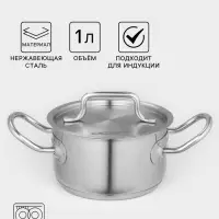 Кастрюля Катунь &laquo;Общепит&raquo;, 1 л, d=14 см, с крышкой, капсульное дно, индукция, нержавеющая сталь, хромированная