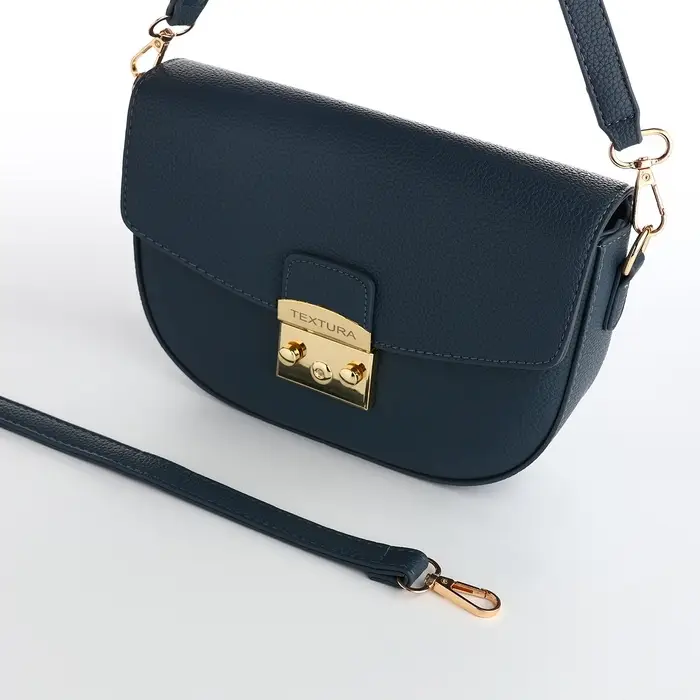 Сумка женская мессенджер TEXTURA на клапане, 23&times;6&times;15 см, синяя