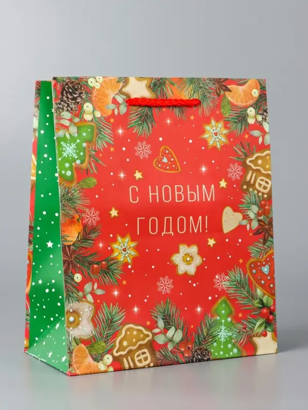 Пакет подарочный новогодний ламинированный &laquo;С новым годом!&raquo;, 18&times;22.3&times;10 см
