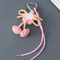 Брелок на карабине текстиль "Цветочек с бомбошками" розовый, с узлом 23х5,5х2,8 см