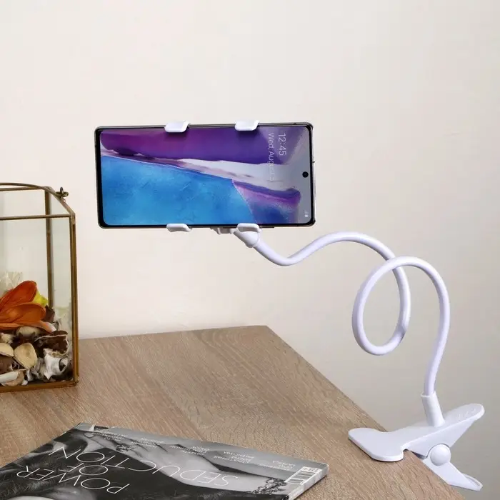 Держатель-прищепка Luazon, гибкий, регулируемый, для смартфона 3-7", 58 см, шир. держ. 12 см, белый
