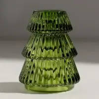 Подсвечник стекло "Ёлочка гофре" зелёный d=2,2 см 6,3х6,3х8 см