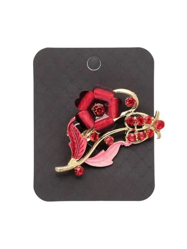 Брошь &laquo;Цветение&raquo;, красная в золоте