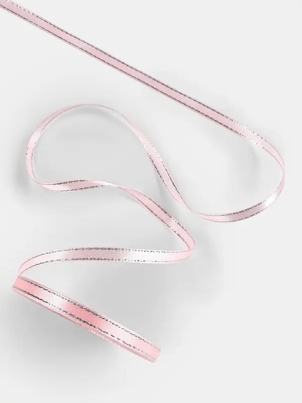 Лента атласная, с серебряным люрексом, 6 мм, 23±1 м, розовая №004 Лента атласная, с серебряным люрексом, 6 мм, 23±1 м, розовая №004