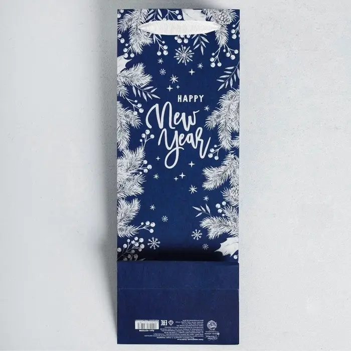 Пакет новогодний подарочный под бутылку Happy New Year!, 13×35×10 см Пакет новогодний подарочный под бутылку Happy New Year!, 13×35×10 см