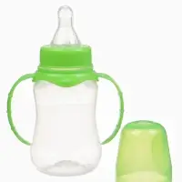 Бутылочка для кормления M&B, классическое горло, с ручками, от 0 мес., 150 мл., приталенная, зелёный