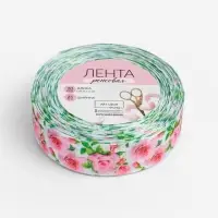 Лента репсовая &laquo;Розы&raquo;, 25 мм, 18&plusmn;1 м, белая, розовая